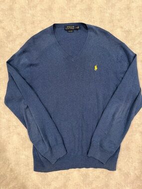 Polo by Ralph Lauren Navy V-Neck Sweater with Yellow Polo Pony